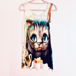 NWT SLEEVELESS CASUAL T-SHIRT A-LINE MINI DRESSES CAT PRINT CREWNECK BEACH TANK